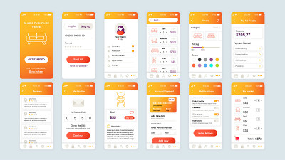 一套UI, UX, GUI屏幕购物应用平面设计模板的手机应用