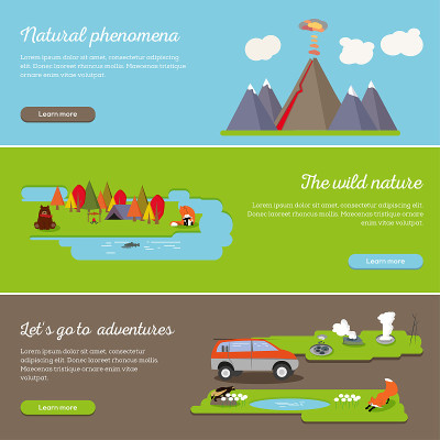 Colorful vector flat banner set. Let's go adventur