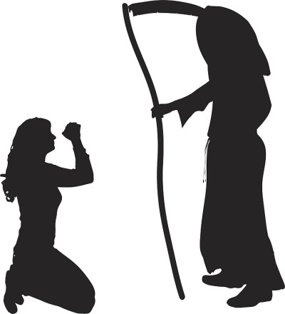 带着死神的女人的矢量剪影。