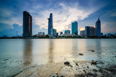 日落时分的西贡市区，胡志明市，越南