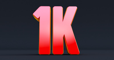 一千年。黑色背景上1K红色标志…谢谢1k follower的设计。三维渲染
