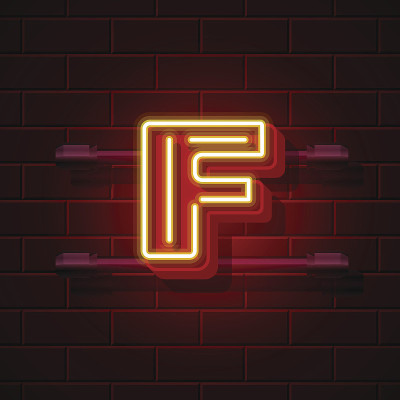 霓虹城市字体字母F招牌。矢量图