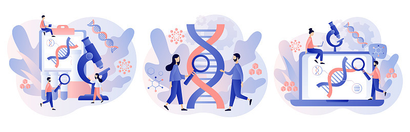 生物技术的概念。创新，科学，实验室研究，基因检测，化学，转基因，生物工程和生物体，研究dna使用显微