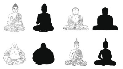 佛像黑色矢量插图轮廓和剪影