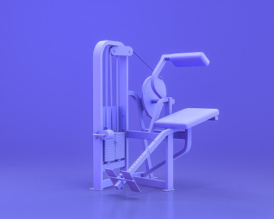 健身器材，单色蓝色背景，3d渲染