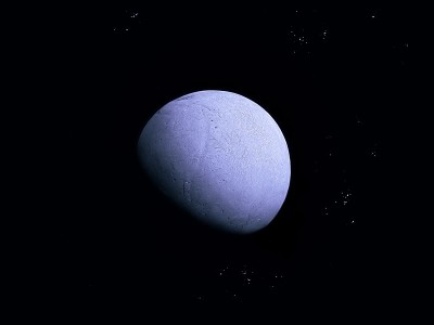 太空深处覆盖着冰的巨大石头行星。