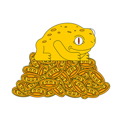 青蛙和比特币。中国财富的象征。加密货币和蟾蜍。矿业公司