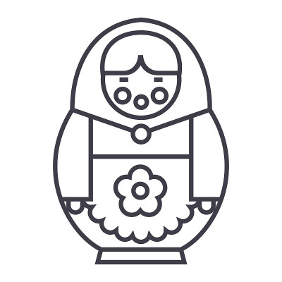 俄罗斯套娃矢量线图标，标志，背景插图，可编辑的笔画