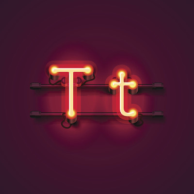 霓虹字体字母t，艺术设计板。