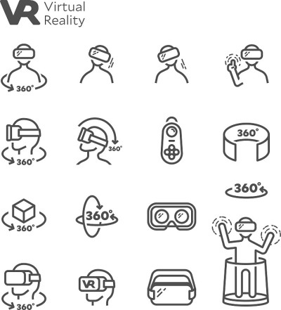 VR虚拟现实360度矢量图标设置