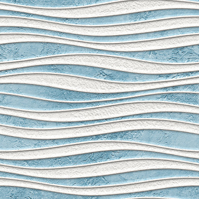 石膏墙无缝纹理与波浪图案，浮雕纹理，墙模板，3d插图