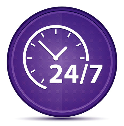 24/7时钟图标Prime紫色圆形按钮