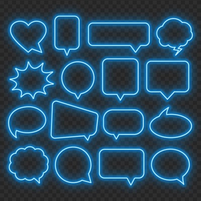 Neon blue speech bubble frame on a transparent bac
