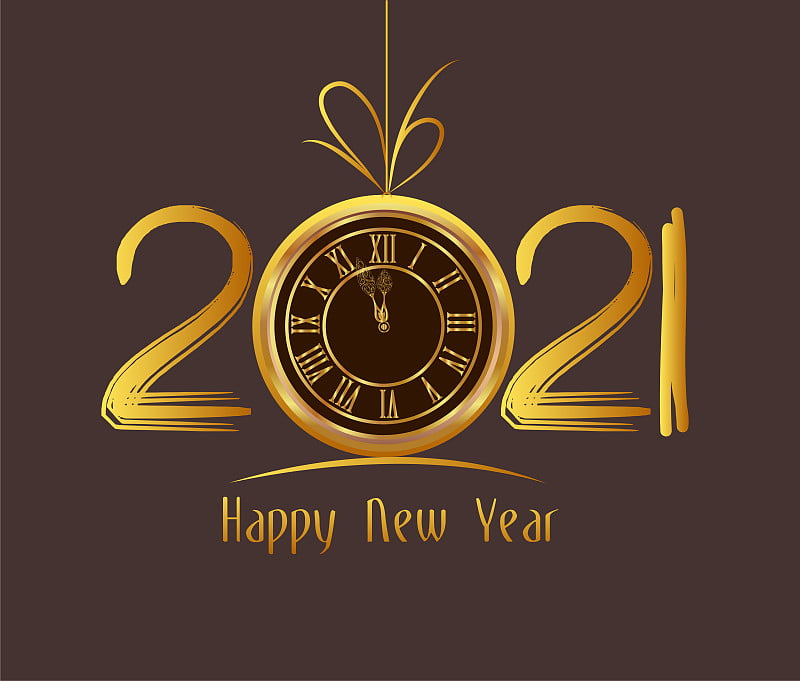 New Year Poster with Greeting Text. Golden Clock i