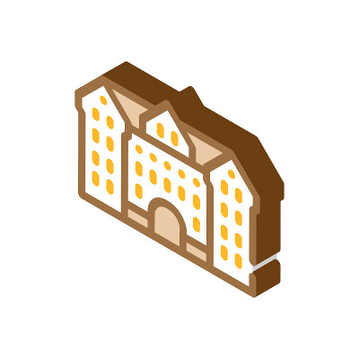 大学建筑等角图标矢量插图