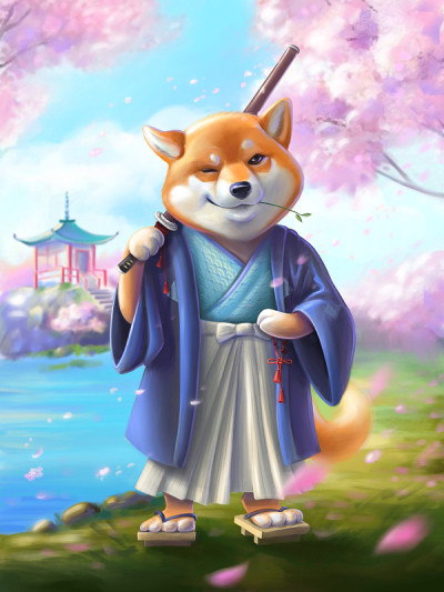 手持武士刀的武士犬。