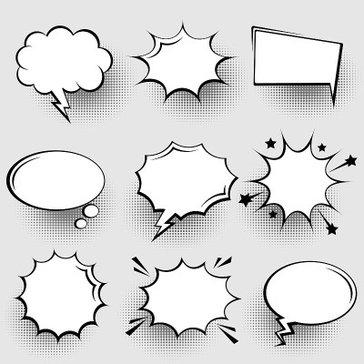 Collection of empty comic speech bubbles with half