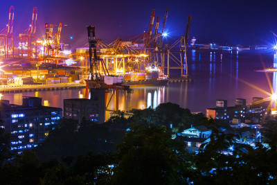 台湾，港口城市，基隆港，基隆市，码头夜景，