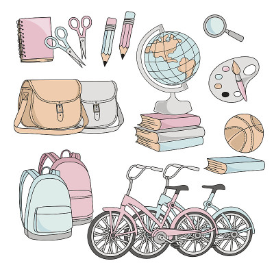 SCHOOL SUPPLIES Children Education Vector Illustra