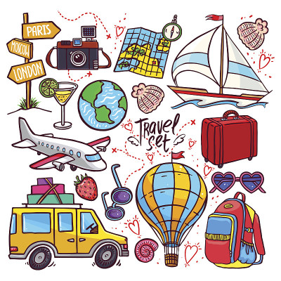 彩色旅游图标套装