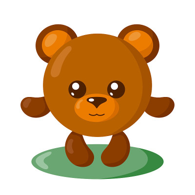 Funny cute kawaii bear with round body in flat des