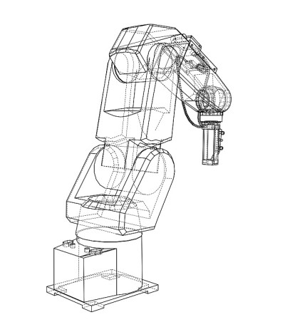 3D outline Robotic arm. Vector rendering of 3d