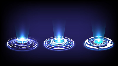 Sci-fi digital high-tech collection in glowing HUD