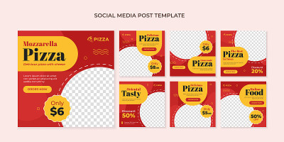 Mozzarella pizza social media post template. Food 