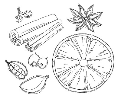 线性绘图的流行烘焙香料。