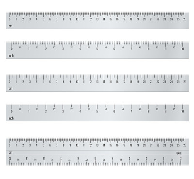 Inch and metric rulers. Centimeters and inches mea