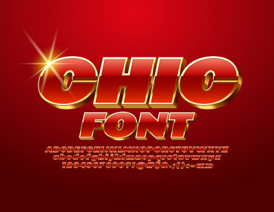 Vector别致的红色和金色字体。光滑的字母组
