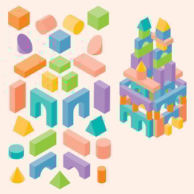 给孩子们的彩色积木。向量集。3 d等距插图