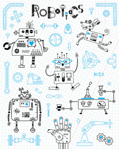 Robotics for kids. Set of design elements. Robots 