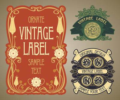 vector vintage items:标签Art Nouveau