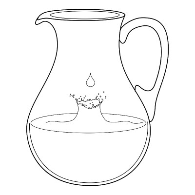 装有水的玻璃壶。滴水。画线。矢量插图。
