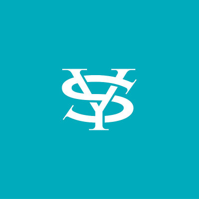 S和Y字母组合。S和Y交叉的字母在蔚蓝的背景上。