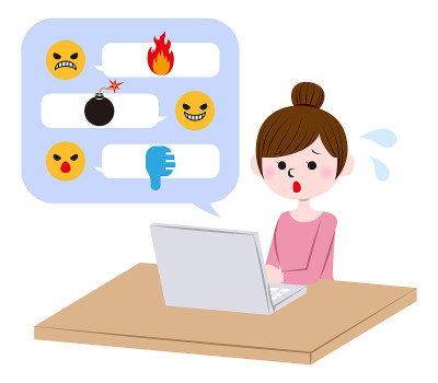 这是一个被网络欺凌和燃烧所迷惑的女人的插图