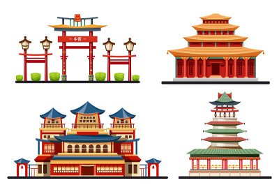 一套中国建筑或亚洲建筑