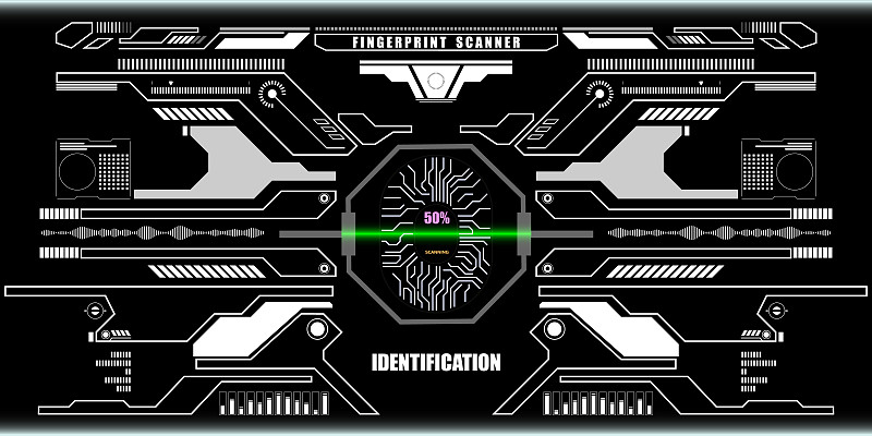 未来的指纹绿色扫描仪识别保护仪表板。