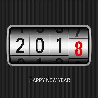 2018年新年设计，带有白色和红色数字的里程表风格。