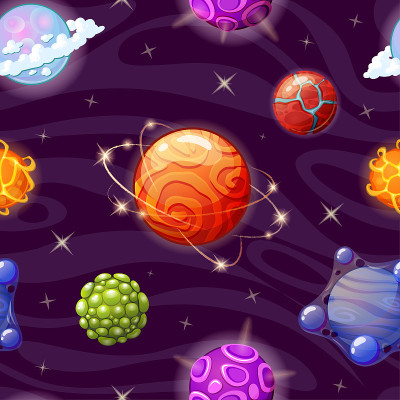无缝模式与卡通幻想行星。空间背景
