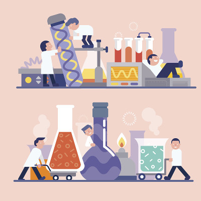 科学家在实验室里研究/科学家卡通人物