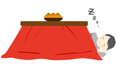 woman sleeping in kotatsu. Vector illustration