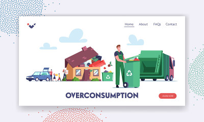 过度使用登陆页面模板。家庭或客户角色从汽车装载货物到家里装满无用的东西