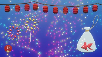 一个美丽的日本节日，闪耀，3D渲染