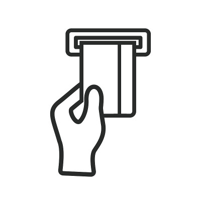 手拿信用卡，ATM图标矢量插图