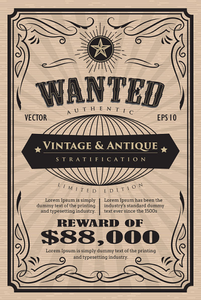 Western vintage frame label wanted antique hand dr