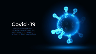 冠状病毒。黑色背景上的三维矢量微生物。Covid - 19所示。未来的病毒保护微生物概念。病原微生物