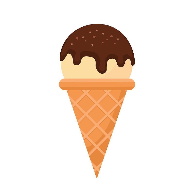 Ice cream cone in bright cartoon style on a white 