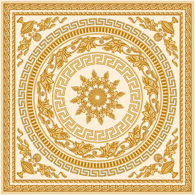 印刷巴洛克卷轴玫瑰结，黄金希腊关键图案frieze，曲流圈边界，花雕刻框架，葡萄藤花环在米色背景